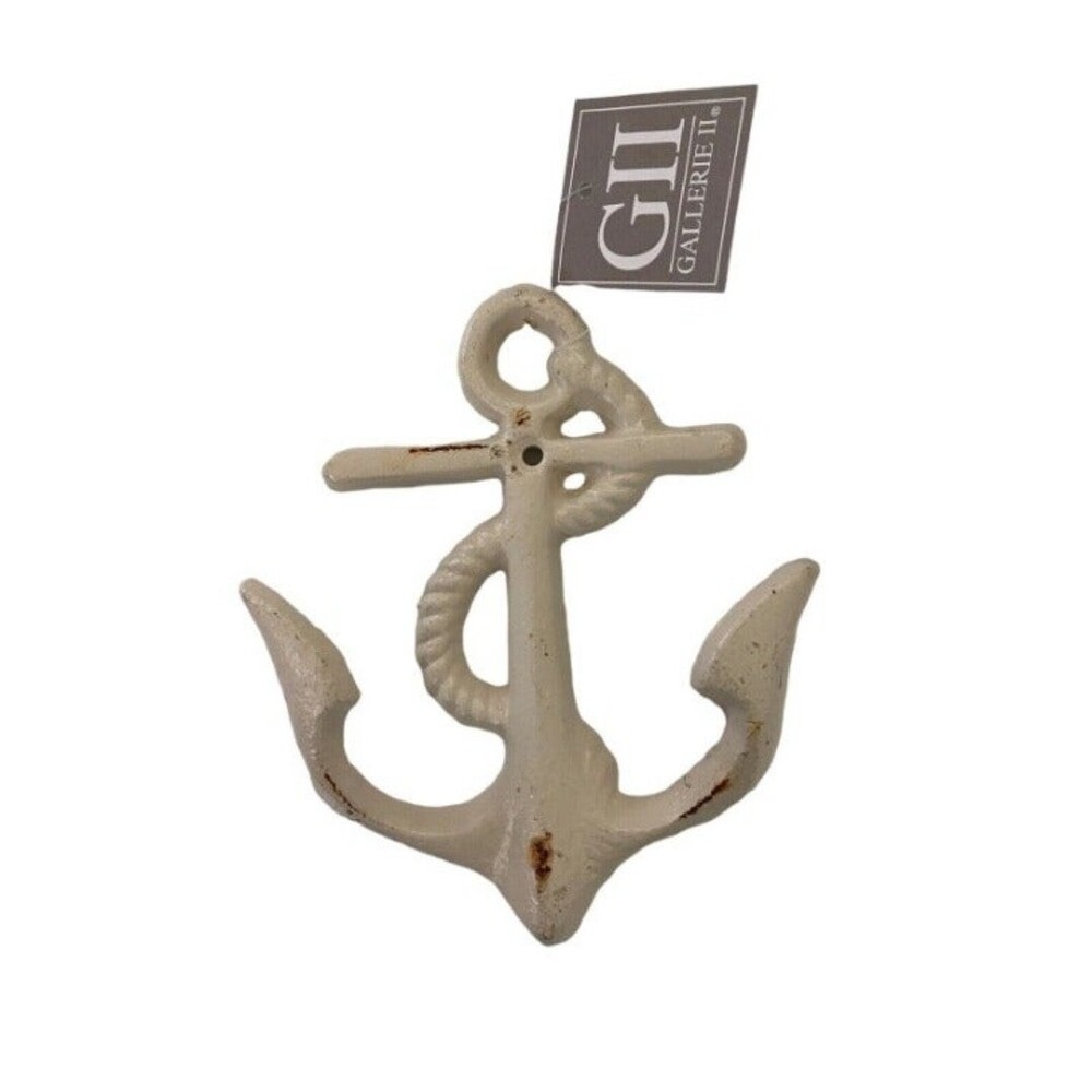 Rusty Off Wall Hook  White Anchor Nautical Cast Iron Kitchen Bathroom
